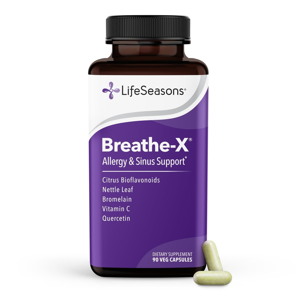 Breathe-X - Supplément antiallergique et sinuseux - Soutient les sinus et le malaise nasal - Non somnolent et à action rapide - Quercetine, Bromelain, Citrus Bioflavonoïdes, Feuille de nébuleuse et vitamine C - 90 capsules