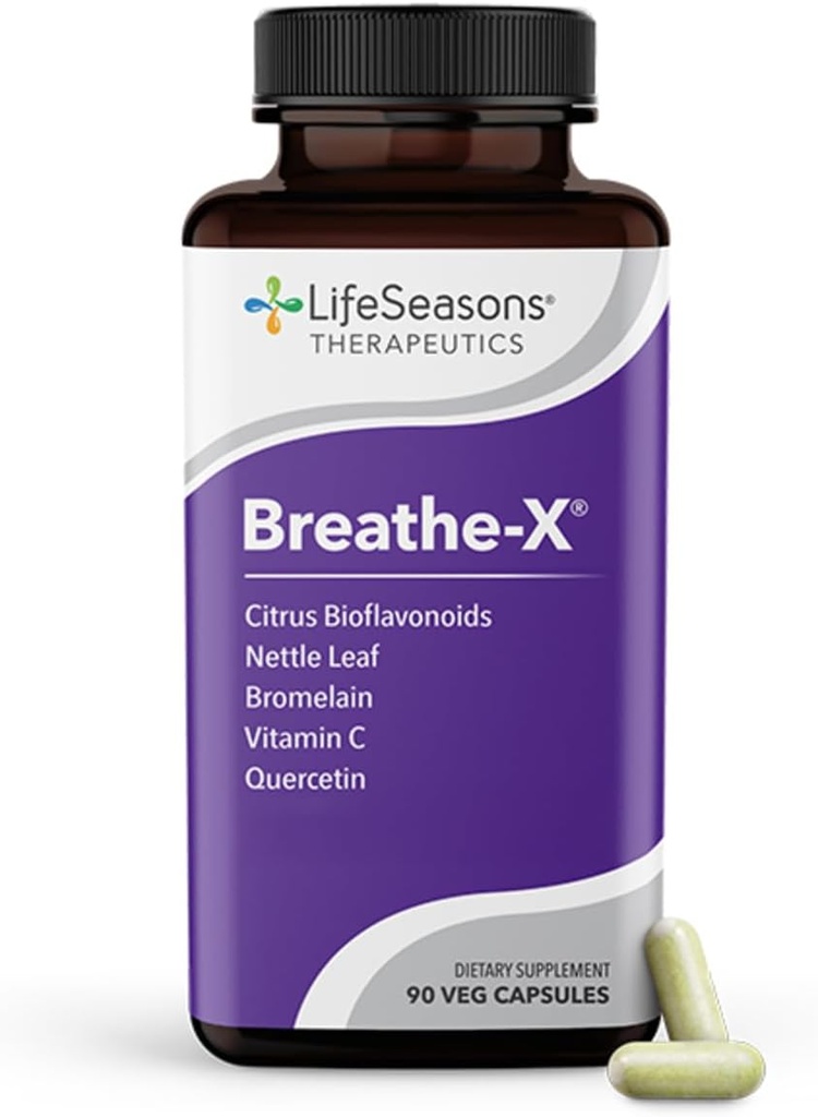 Breathe-X - Supplément antiallergique et sinuseux - Soutient les sinus et le malaise nasal - Non somnolent et à action rapide - Quercetine, Bromelain, Citrus Bioflavonoïdes, Feuille de nébuleuse et vitamine C - 90 capsules