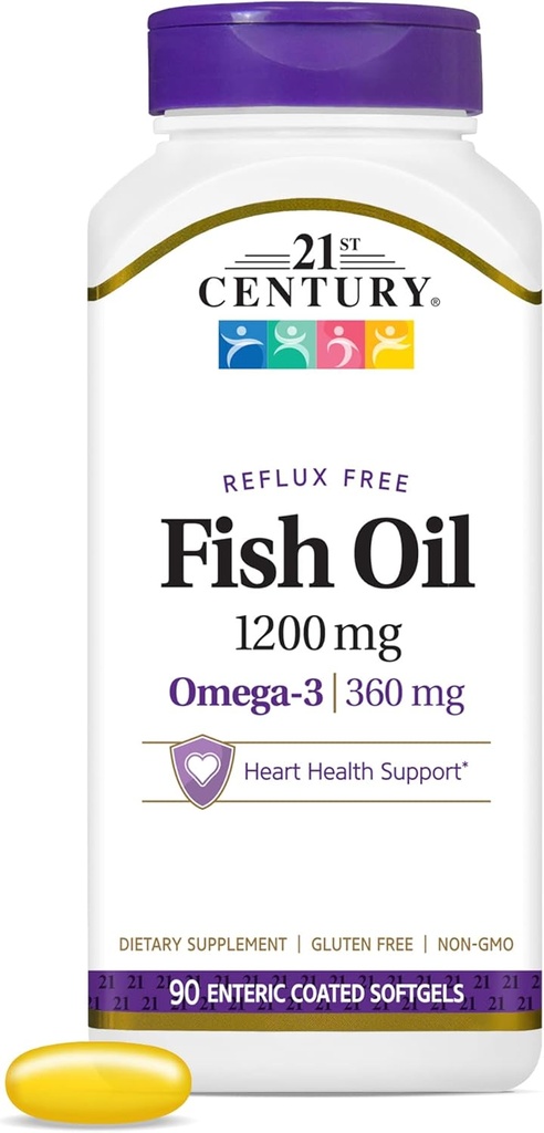 21st Century Fish Oil 1200 mg Enteric Coated Softgels, 90 Compte