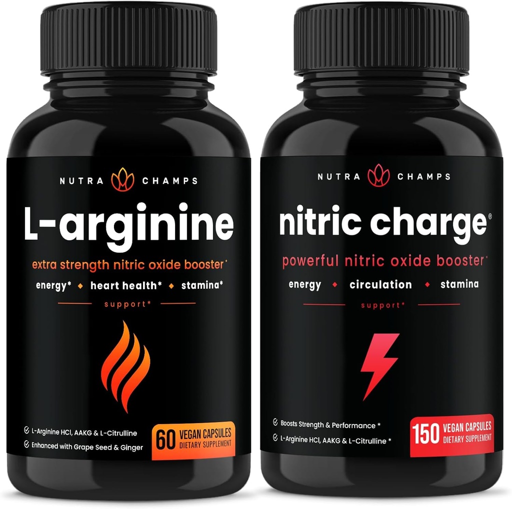 NutraChamps Capsules L-Arginine et Capsules de charge nitrique 2 Pack