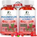 (2 Pack Glycinate de magnésium sans sucre, 500mg Glycinate de magnésium avec 200mg Malate de magnésium, Taurat, Oxyde, COQ10, Vitamine B6 et D3, Sommeil et Soutien Calme, 120 Gummées de framboises