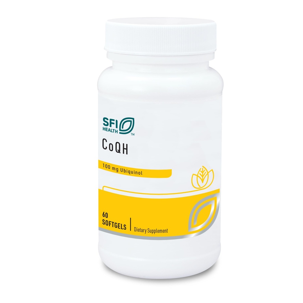 Klaire Labs SFI Health CoQH - Hypoallergénique 100 Milligrammes Réduction de la Coenzyme Q10 comme Ubiquinol Solubilisé dans l'huile de D-Limonène pour le support mitochondrial (60 Softgels)