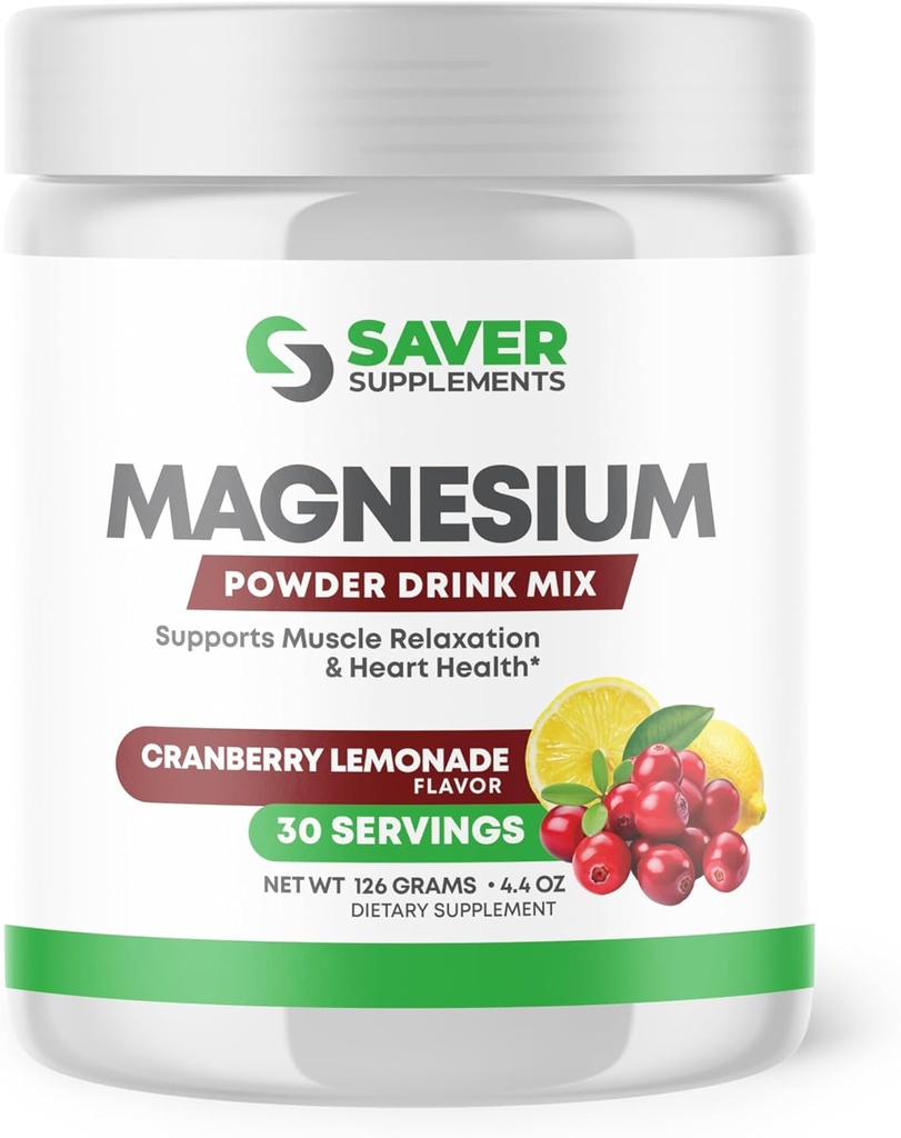 Poudre de magnésium - Mélange anti-stress pour le calme et la régularité - Supplément de citrate de magnésium - Relaxation, soutien musculaire et cardiaque - Cranberry Lemonade Saveur - 30 portions