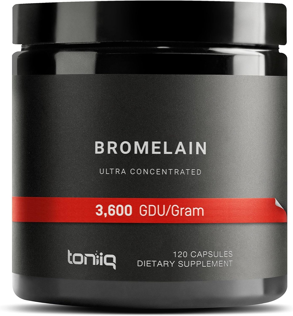 Bromélain ultra-haute résistance 500mg - 3600 GDU/gram - hautement concentré et biodisponible - Formule testée par une tierce partie - 120 Capsules végétariennes - 120 portions par contenant - Supplément bromélain