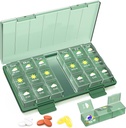 Organisateur hebdomadaire de pilules Medilax 3X par jour, boîte à pilules portable 7 jours facile à utiliser, cas de pilule quotidienne pour voyager avec une triple protection, contenants de pilules pour les vitamines/médication/Suppléments, vert
