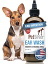 PetSilver Dog Ear Cleaner Solution – Laver l'oreille douce pour les chiens et les chats avec argent chélaté – Otic Rinse Formula Targets Wax Buildup, Smelly Odor, et zones démangeaisons ou irritées - Fabriqué aux États-Unis - 8 fl oz