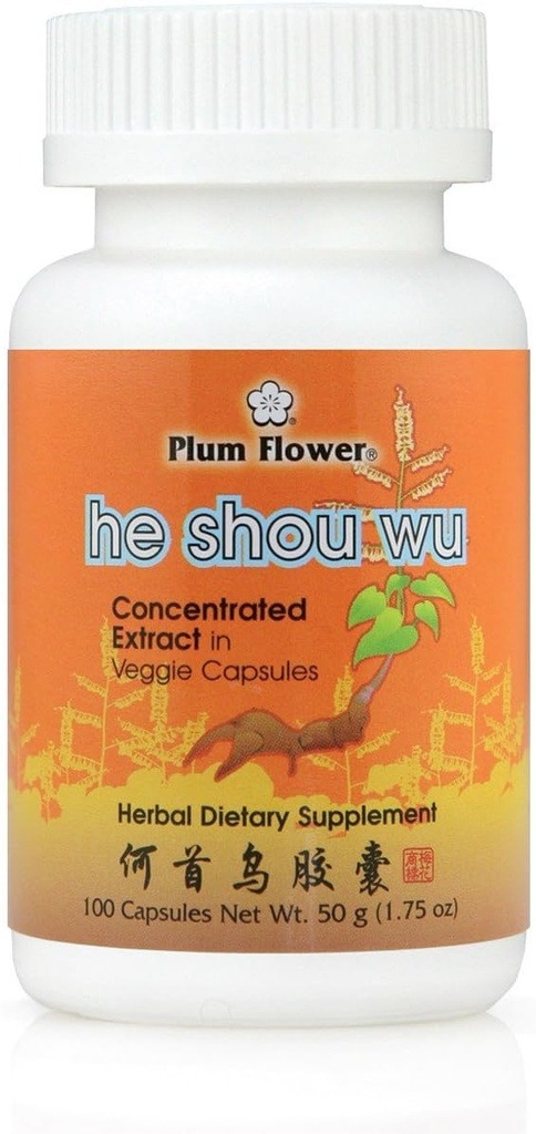 He Shou Wu Capsules, Extrait concentré - Fo-Ti Racine, Polygonum Multiflorum, 100 Caps Veggie