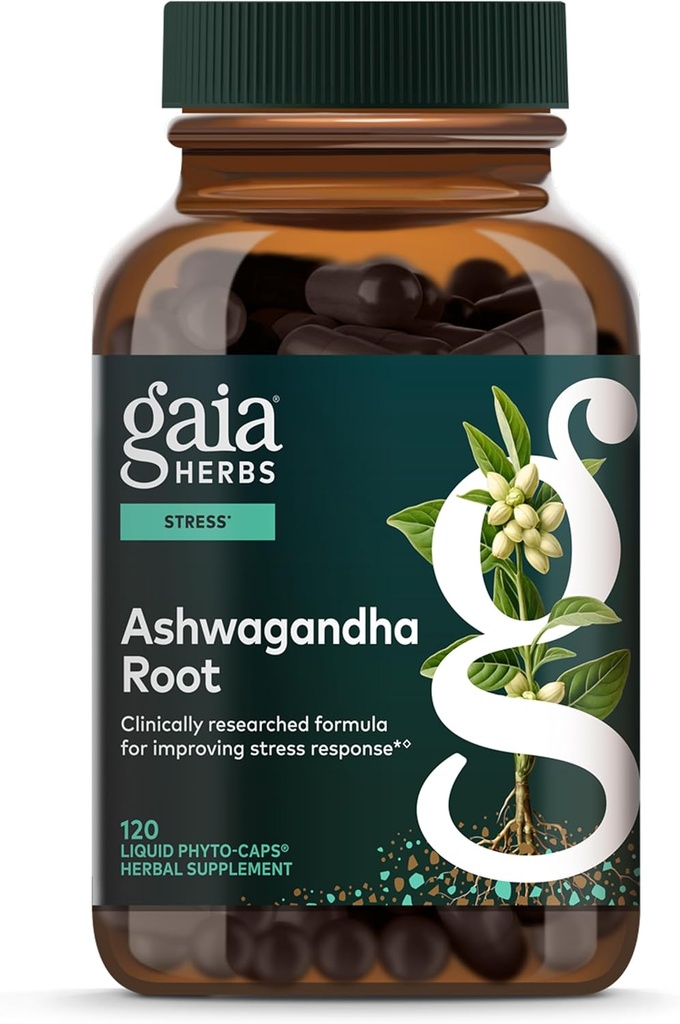Gaia Herbs Racine d'Ashwagandha - Supplément de stress et de soutien du sommeil - soutient les niveaux d'énergie équilibrés et les perspectives positives* - 120 Capsules de Phyto liquide végétalien (approvisionnement de 60 jours)