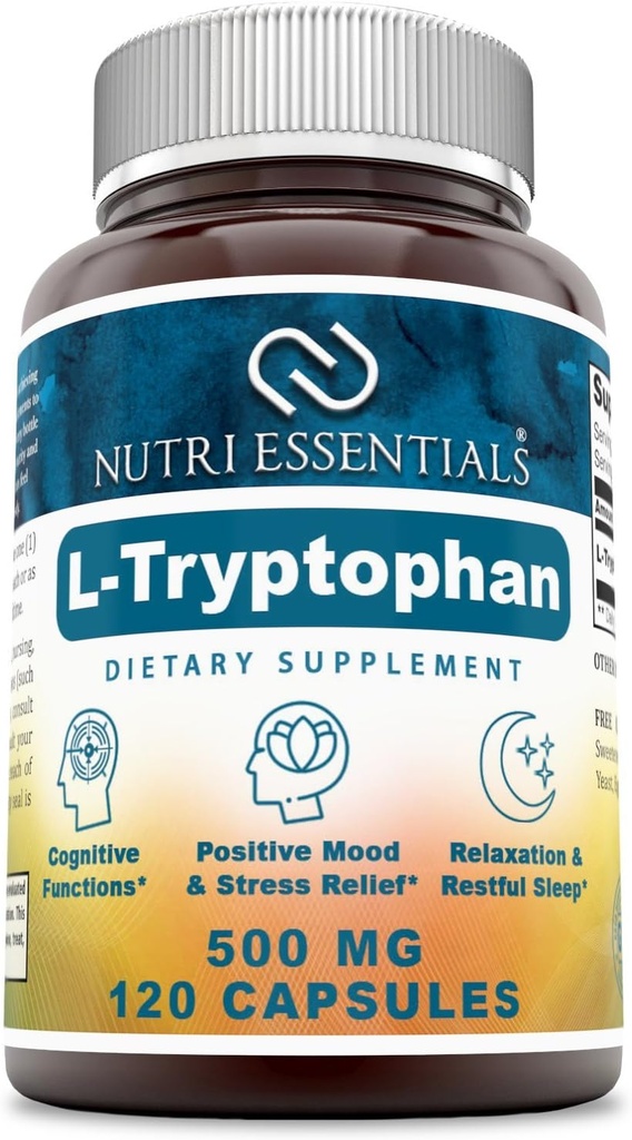 L-Tryptophan Dietary Supplement - Natural Sleep Supplements with 500 mg of Free Form L Tryptophan - Circulation & Immune Support 120 Capsules