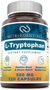 L-Tryptophane Supplément diététique - Suppléments de sommeil naturels avec 500 mg de L Tryptophane de forme libre - Circulation et soutien immunitaire 120 Capsules