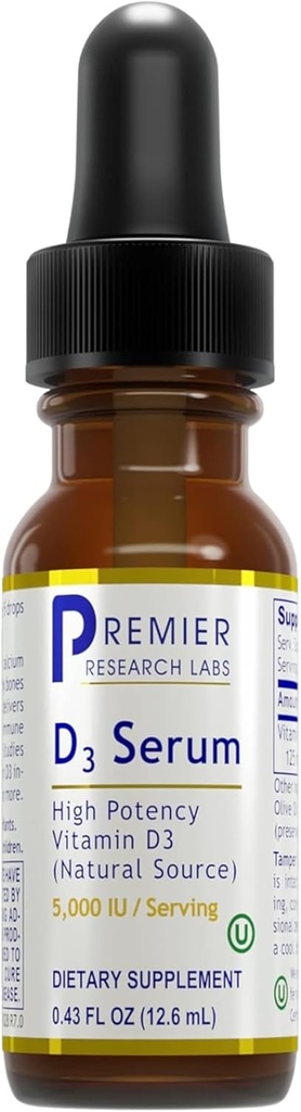 Premier laboratoire de recherche Vitamine D3 Sérum - gouttes d'huile de vitamine D liquide pour adultes, Vitamine D3 5000 UI, Vit sublingual D3 Liquide - 0,43 fl oz