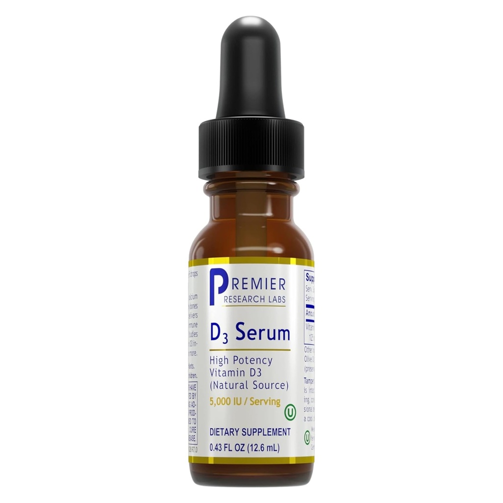 Premier laboratoire de recherche Vitamine D3 Sérum - gouttes d'huile de vitamine D liquide pour adultes, Vitamine D3 5000 UI, Vit sublingual D3 Liquide - 0,43 fl oz