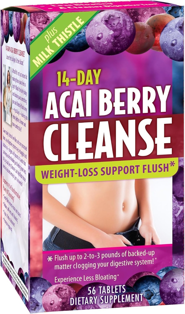 Applied Nutrition 14 jours Acai Berry Cleanse - 56 comprimés - Weight-Pers Support Flush + Thistle de lait - 28 portions