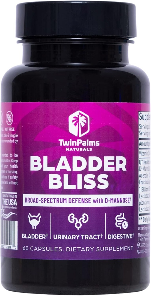 Bladder Bliss: Advanced Cranberry Supplement & D-Mannose Formula for Urinary Tract Health for Women, Non-GMO, Gluten-Free, Vegan Capsules, Fast-Acting Relief & UTI Prevention, Bladder Support, 60 Ct
