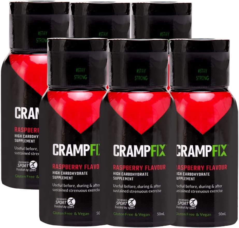 Drink Shot Prevents and Relieves Muscle Cramps, Leg, Calf, Hamstring Cramps, Pack of 6 Bottles, Multi Serve Squeeze Bottles All Natural Raspberry
