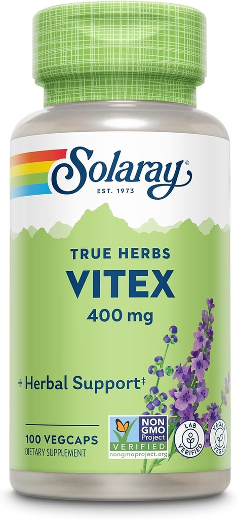 SOLARAY Vitex Berry 400mg de femmes Healthy Hormone Balance Formule de menstruation et de soutien à la ménopause, 100ct