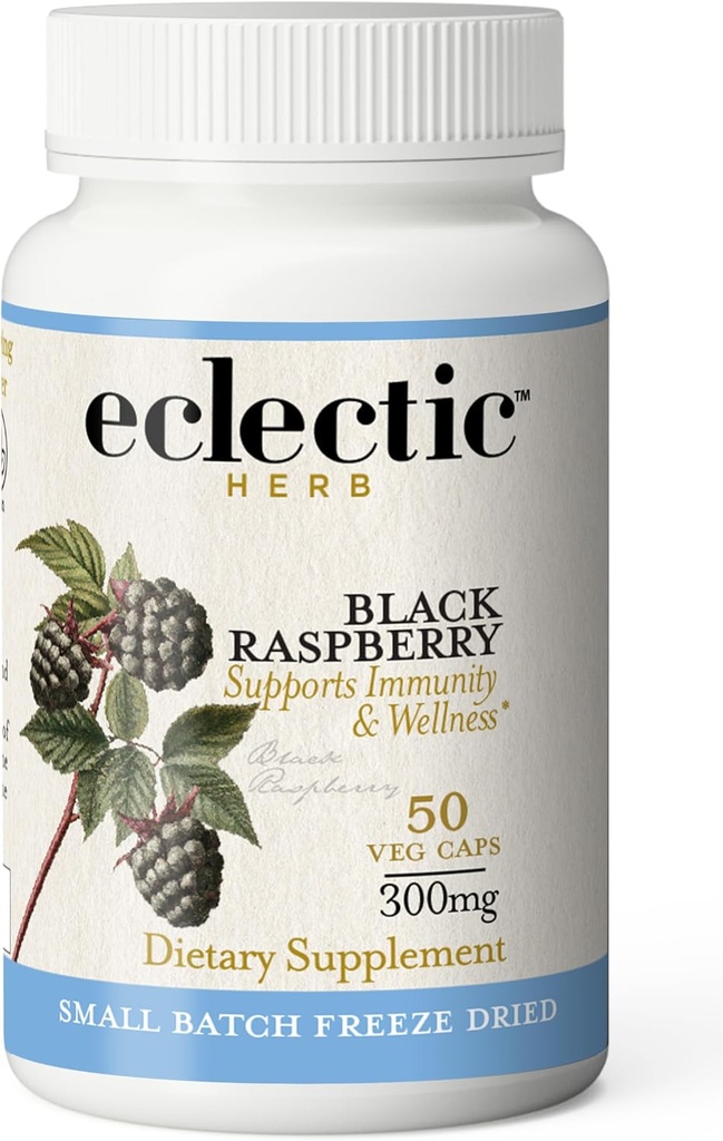 ECLECTIC INSTITUTE Raw Fresh Freeze-Dried Non-GMO Black Raspberry | Nutrient Dense & Anthocyanin-Rich | 50 CT (300 mg)