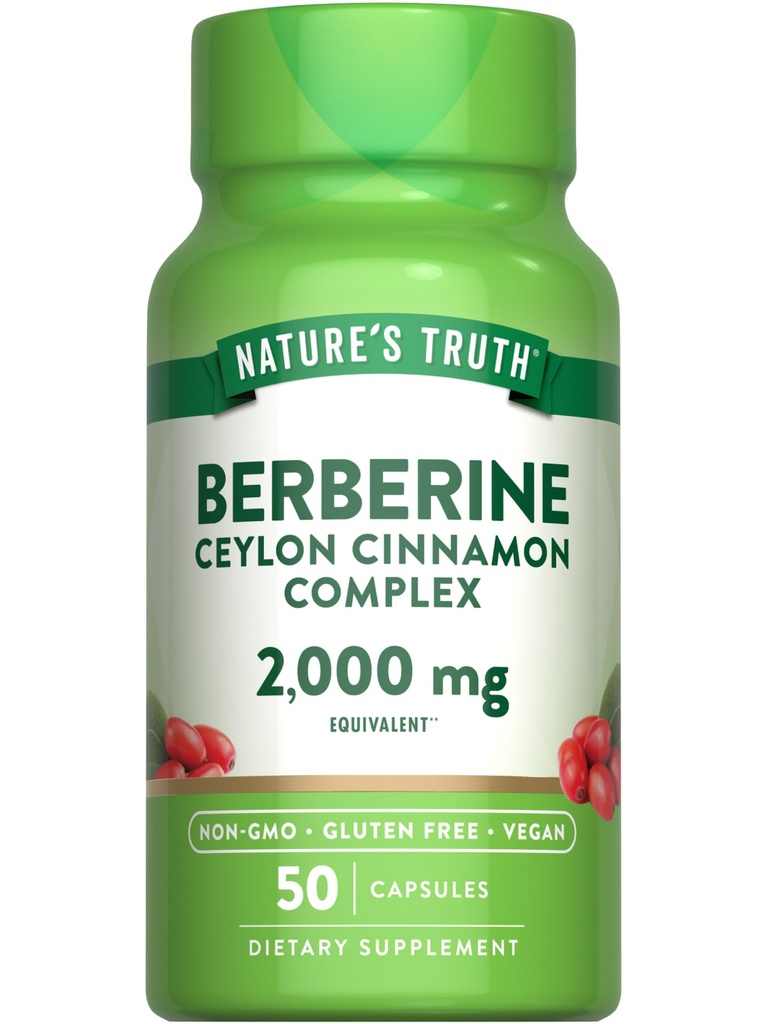 Nature's Truth Berberine avec Ceylan Cinnamon Complex, 2000mg, 50 Capsules végétaliennes, sans OGM et supplément sans gluten