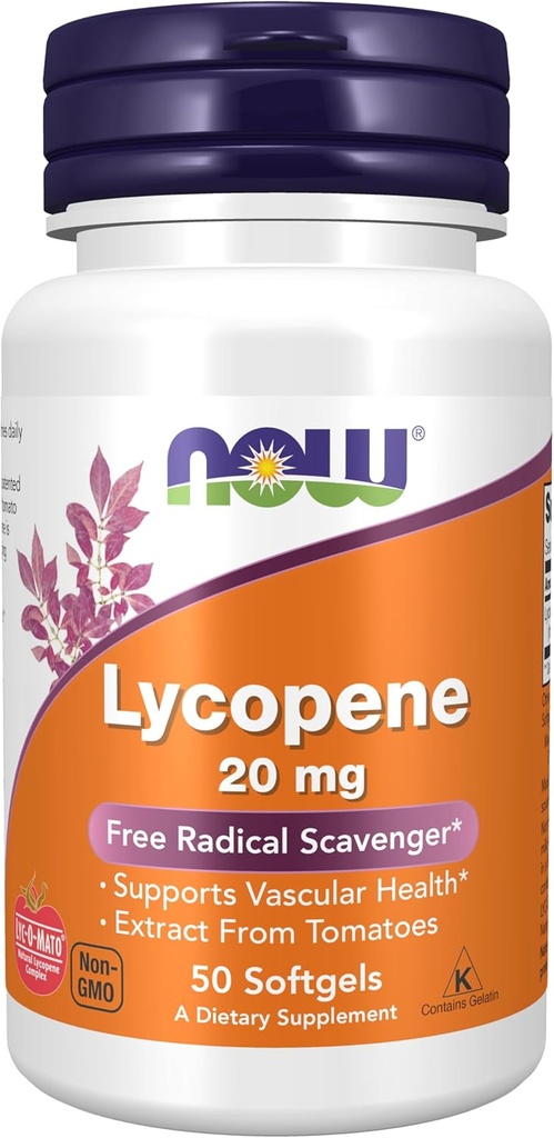 MAINTENANT Suppléments, Lycopène 20 mg avec extrait naturel de tomates, Récupérateur radical libre*, 50 Softgels