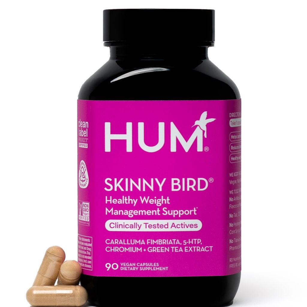 HUM Skinny Bird Green Tea Extract Support pour les femmes avec 5HTP, Chrome, Caralluma Fimbriata, sans gluten et végétalien, capsules d'extrait de thé vert suppléments pour les femmes, 90 capsules