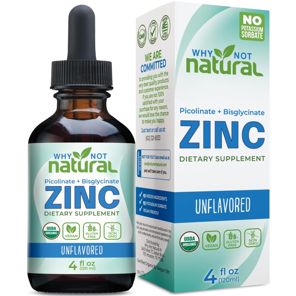 Supplément de gouttes de zinc liquide organique avec picolinate chélaté et bisglycinate, végétalien