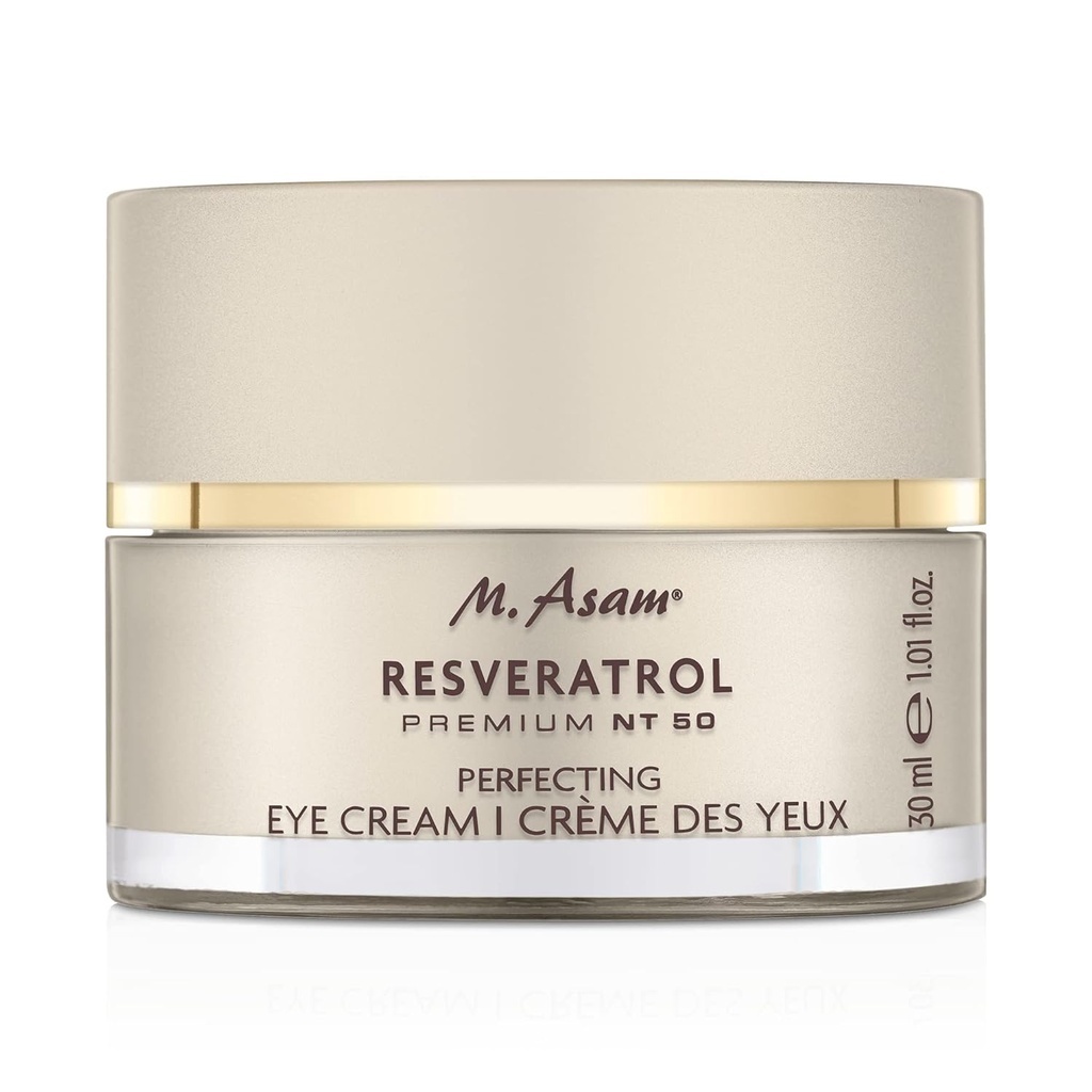 M. Asam Resveratrol Premium NT50 Perfecting Eye Cream – Anti-âge sous la crème oculaire avec resveratrol et acide hyaluronique pour lisser les rides et les lignes fines, formule végétalienne, 1.01 Fl Oz