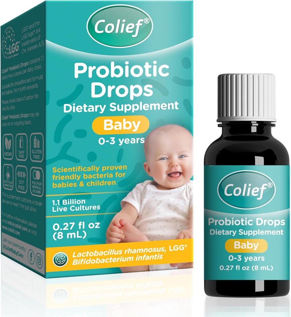 Colief gouttes probiotiques bébé 1,1 Million de cultures vivantes Lactobacillus Rhamnosus & Bifidobacterium Infantis , convient à partir de la naissance , Scientically prouvé Friendly Bactéria , 0,27 Fl Oz