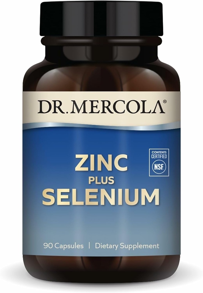 Dr. Mercola Zinc Plus Sélénium - Supplément mélange minéral - pour le soutien immunitaire, cérébral et respiratoire - Contient du chélate et du cuivre glyciné au zinc - sans OGM et sans gluten - 90 capsules (90 portions)
