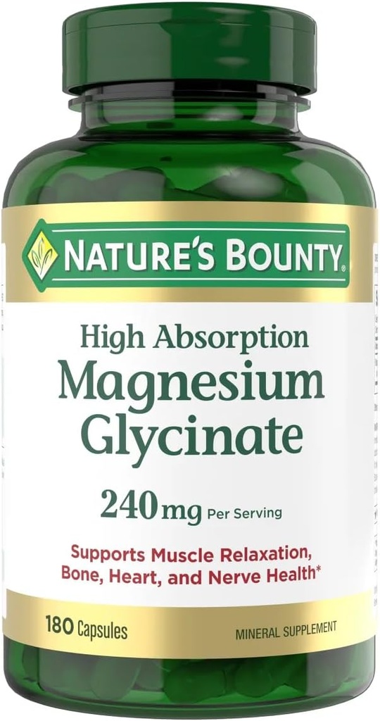 Natures Bounty Magnésium Glycinate Grande bouteille / 180 Capsules 240 mg