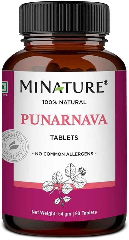 Comprimés de Punarnava par mi nature, 90 comprimés, 1000 mg, 45 jours d'approvisionnement, comprimés d'herbes, Vegan, Boerhaavia diffusa, de l'Inde