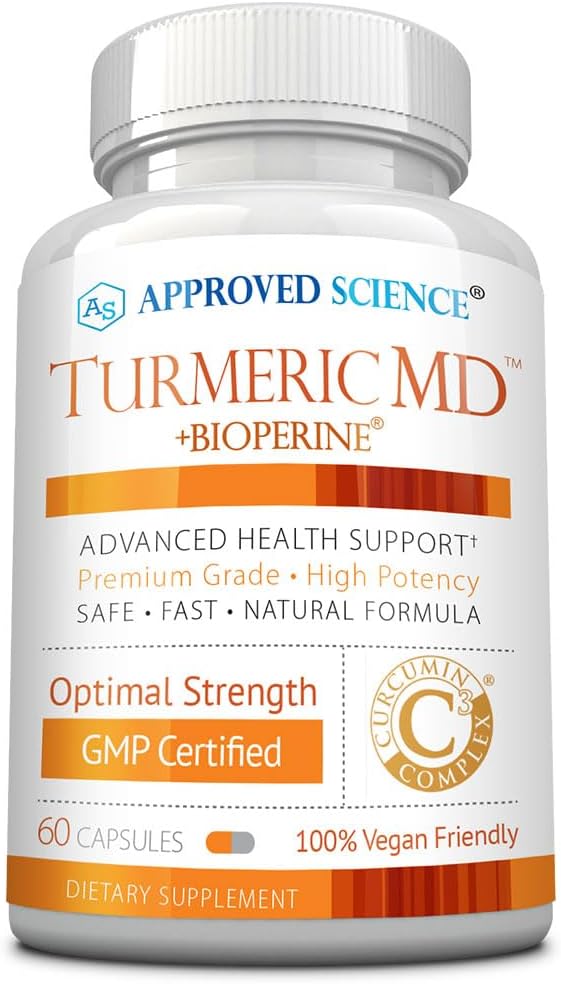 Approved Science Turmeric MD - with BioPerine & 95% Standardized Turmeric Curcuminoids - 60 Capsules (1 Month Supply)