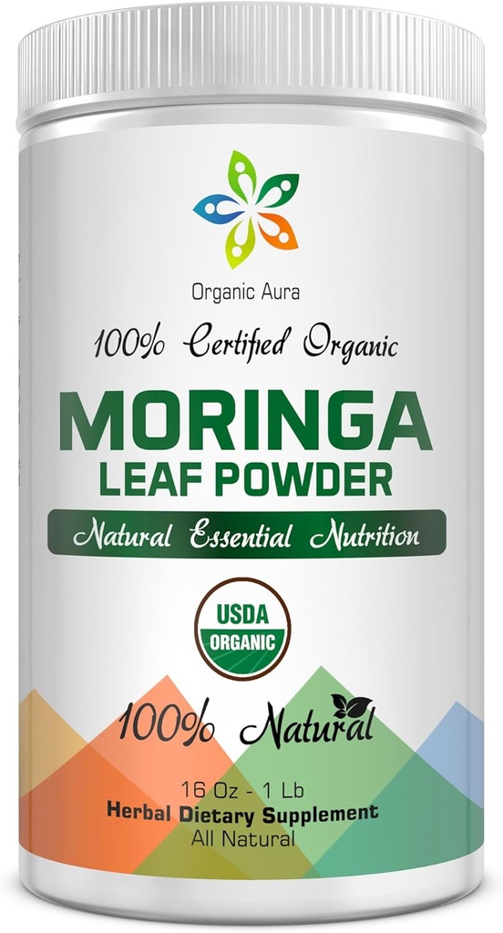Certified Organic Moringa Leaf Powder-1Lb. USDA Certified Organic. 100% Pure et Original. Augmente naturellement l'énergie, le métabolisme et l'immunité. Un super aliment vert cru. Pas d'OGM, sans gluten