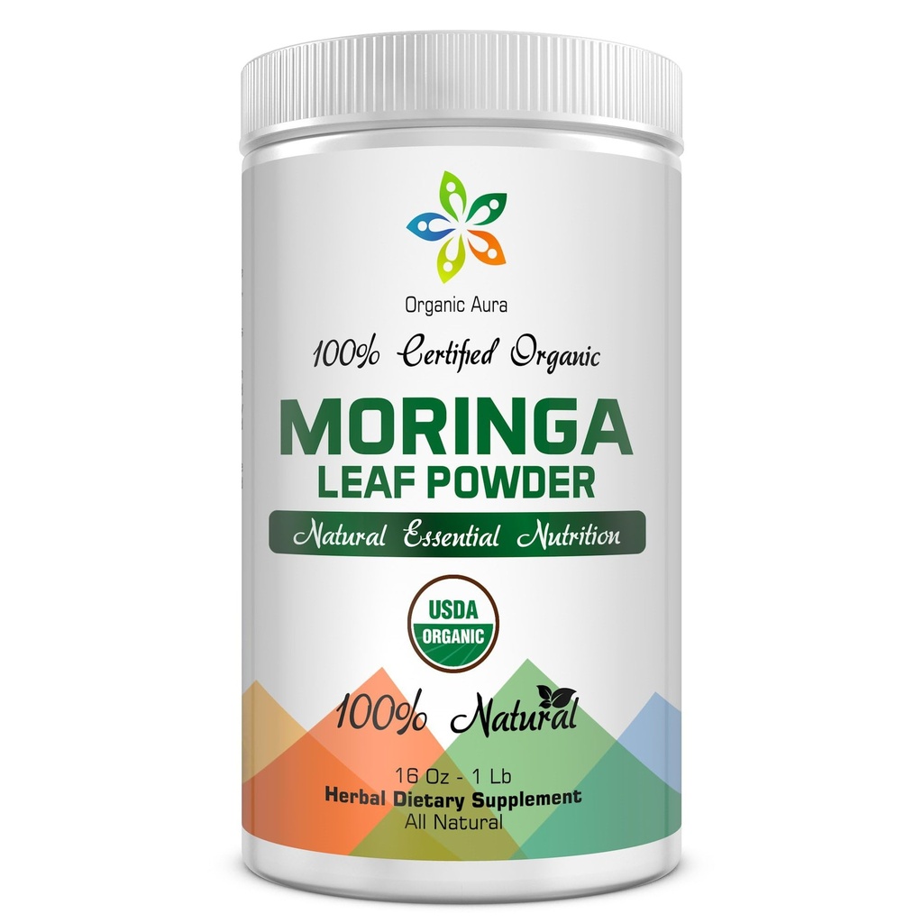 Certified Organic Moringa Leaf Powder-1Lb. USDA Certified Organic. 100% Pure et Original. Augmente naturellement l'énergie, le métabolisme et l'immunité. Un super aliment vert cru. Pas d'OGM, sans gluten