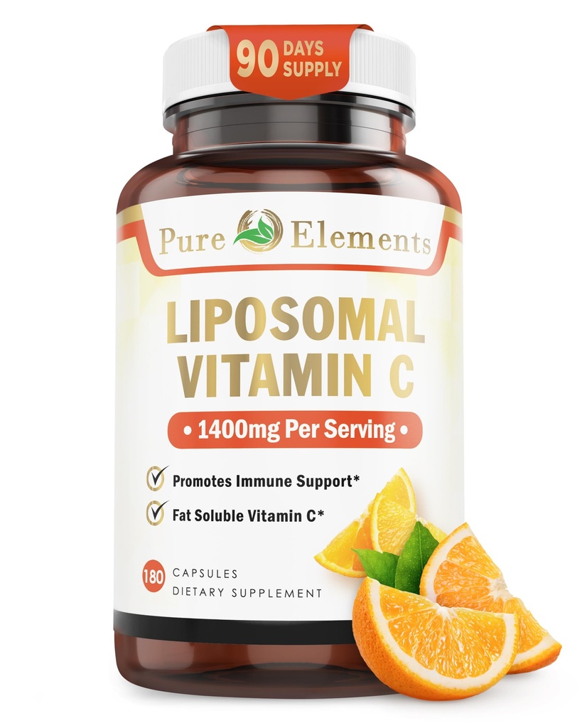 Pure O Elements Vitamin C Liposomal Supplement Capsules 180 Count – High Absorption Ascorbic Acid, Non-GMO, Soy Free, Gluten Free - Pure Vitamin C