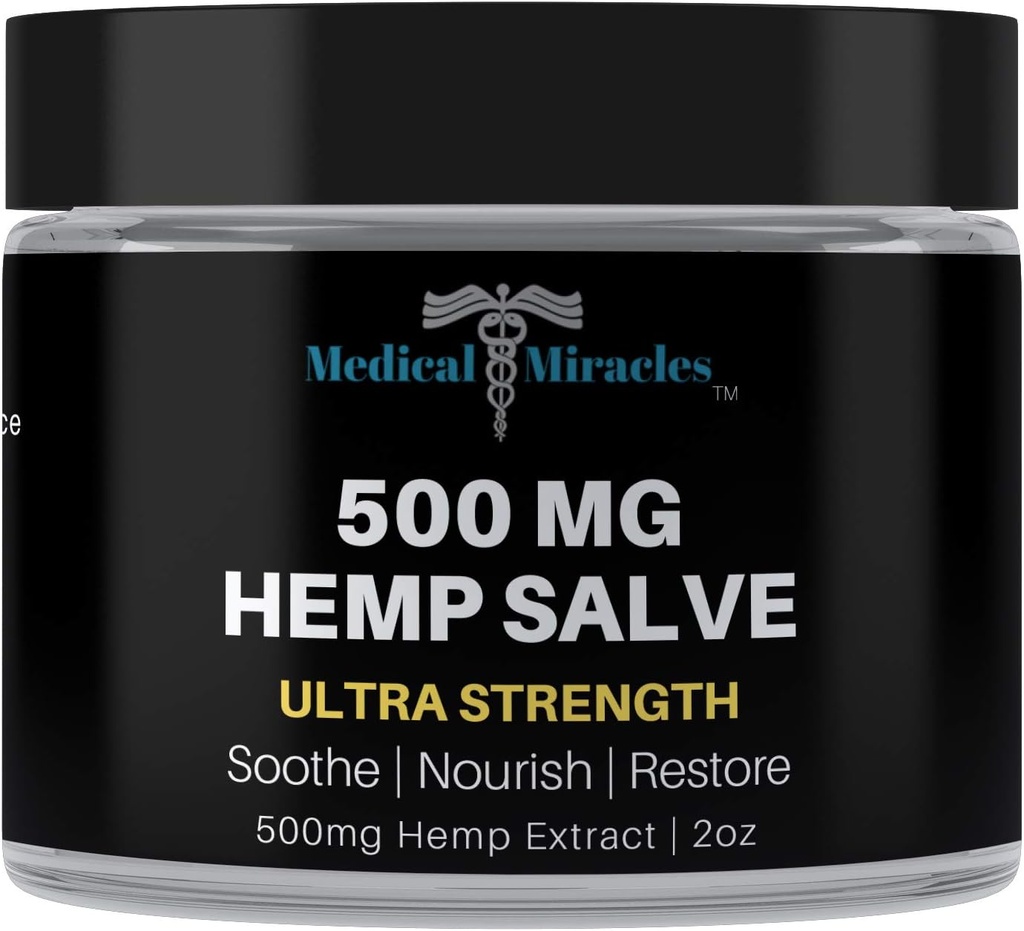 Miracles médicaux Hemp 500 Mg Salve de guérison ultra-forte Idéal pour les HIPS, les articulations, le cou, le dos, les elbows, les doigts, les mains et les genoux fabriqués aux États-Unis