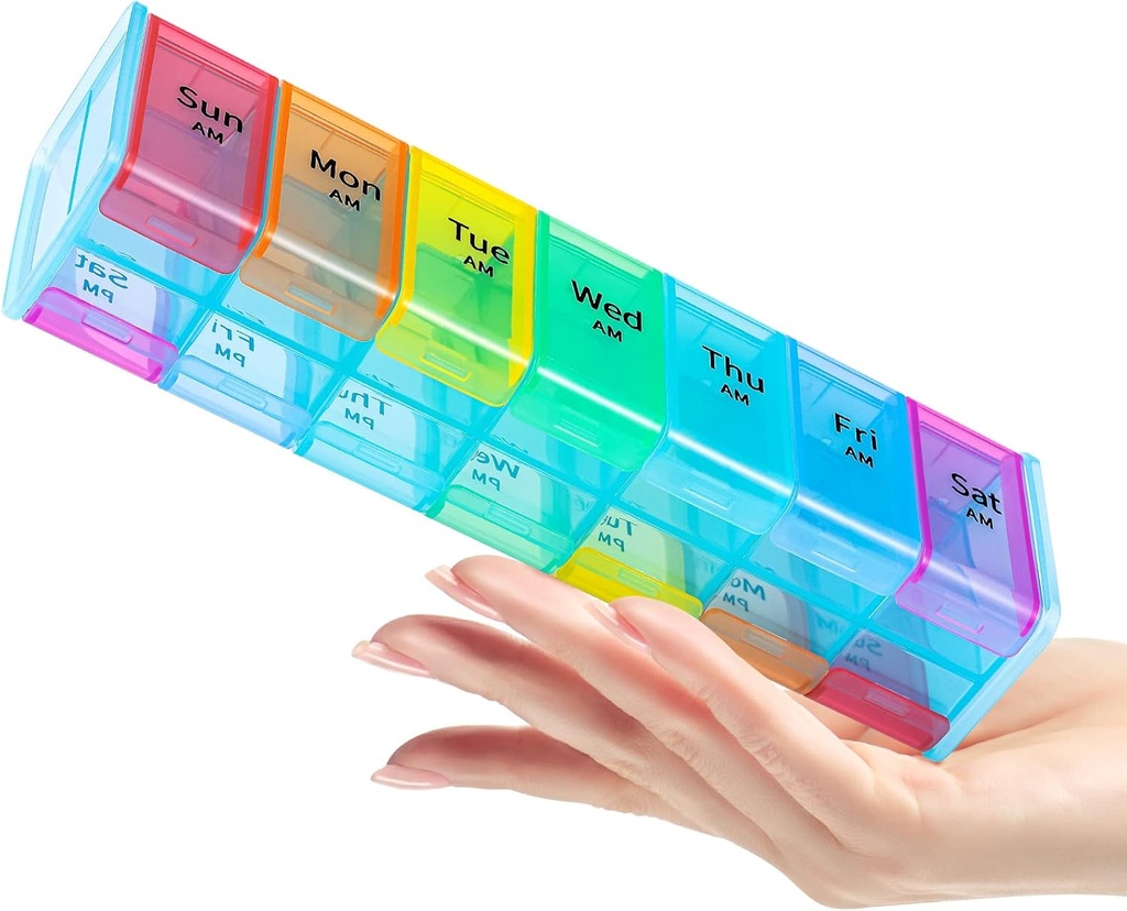 Très grand organisateur de pilules, 2 fois par jour grand organisateur hebdomadaire de la médecine, Pill Box 7 Jour Am Pm pour tenir les huiles de poisson quotidiennes, vitamines, suppléments, Jumbo Pill Container avec grand titulaire de pilule sans BPA