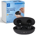 Medline Rechargeable OTC Aides auditives, Noir, dans l'oreille, 4 milieux environnementaux, résistant à l'eau, volume réglable, légère à modérée perte auditive, réduction du bruit, aides auditives à l'écoute