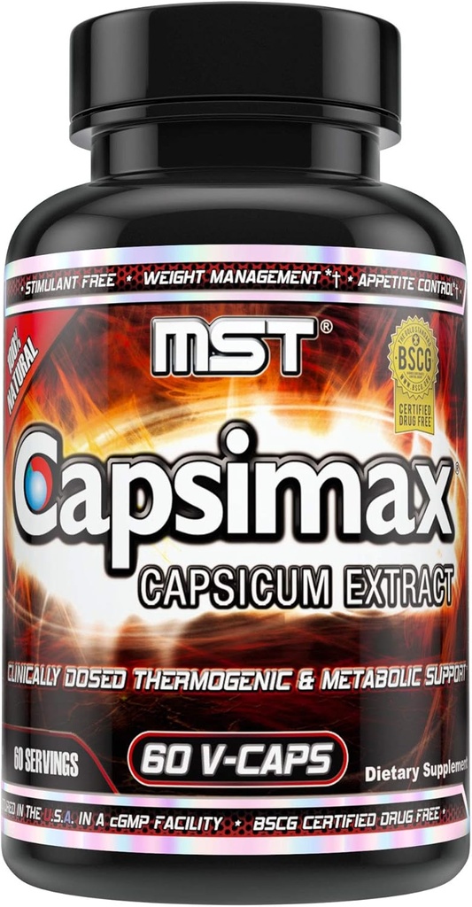 MST Capsimax Supplement 100mg V Capsules, 60 Servings Clinically Dosed Weight Management, Thermogenic, Appetite Control, Calorie Burning, Metabolic Health, Stimulant Free. BSCG Certified