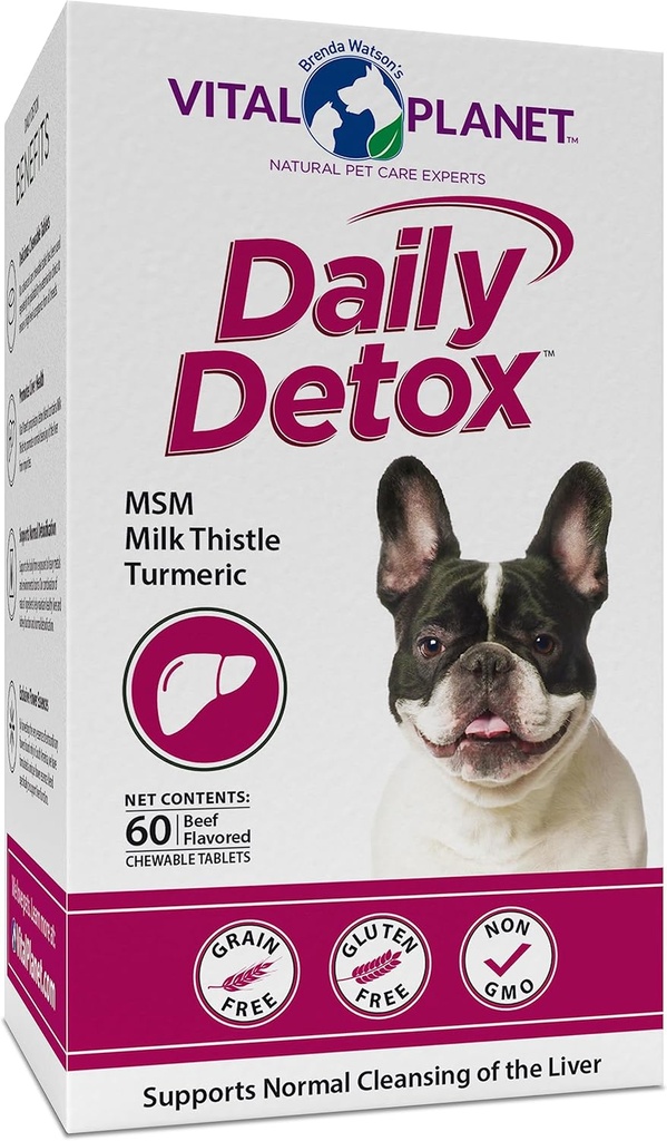 Vital Planet - Daily Detox for Dogs with MSM, Milk Thistle, Spirulina, and Turmeric, Supports The Immune System and Natural Cleansing of The Liver - 60 Beef Flavored Chewable Tablets