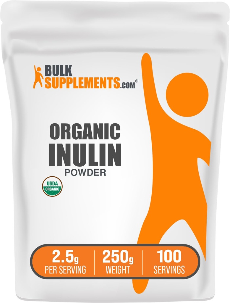 BulkSupplements.com Poudre d'inuline organique - Supplément d'inuline, poudre de fibre soluble - Sans végane et sans gluten - 2,5 g de portion, 250 g (8,8 oz) (paquet de 1)