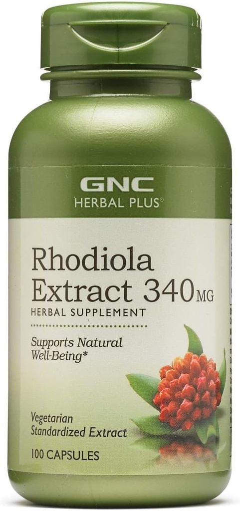 GNC Herbal Plus Rhodiola Extract 340mg, 100 Capsules, soutient le bien-être naturel
