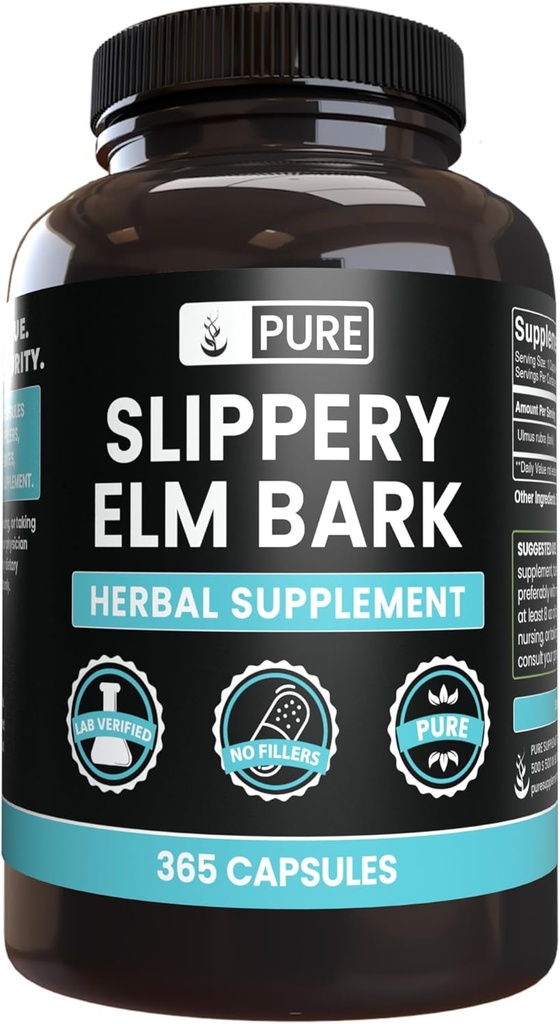 Pure Original Ingredients Slippery Elm Bark (365 Capsules) No Magnesium Or Rice Fillers, Always Pure, Lab Verified