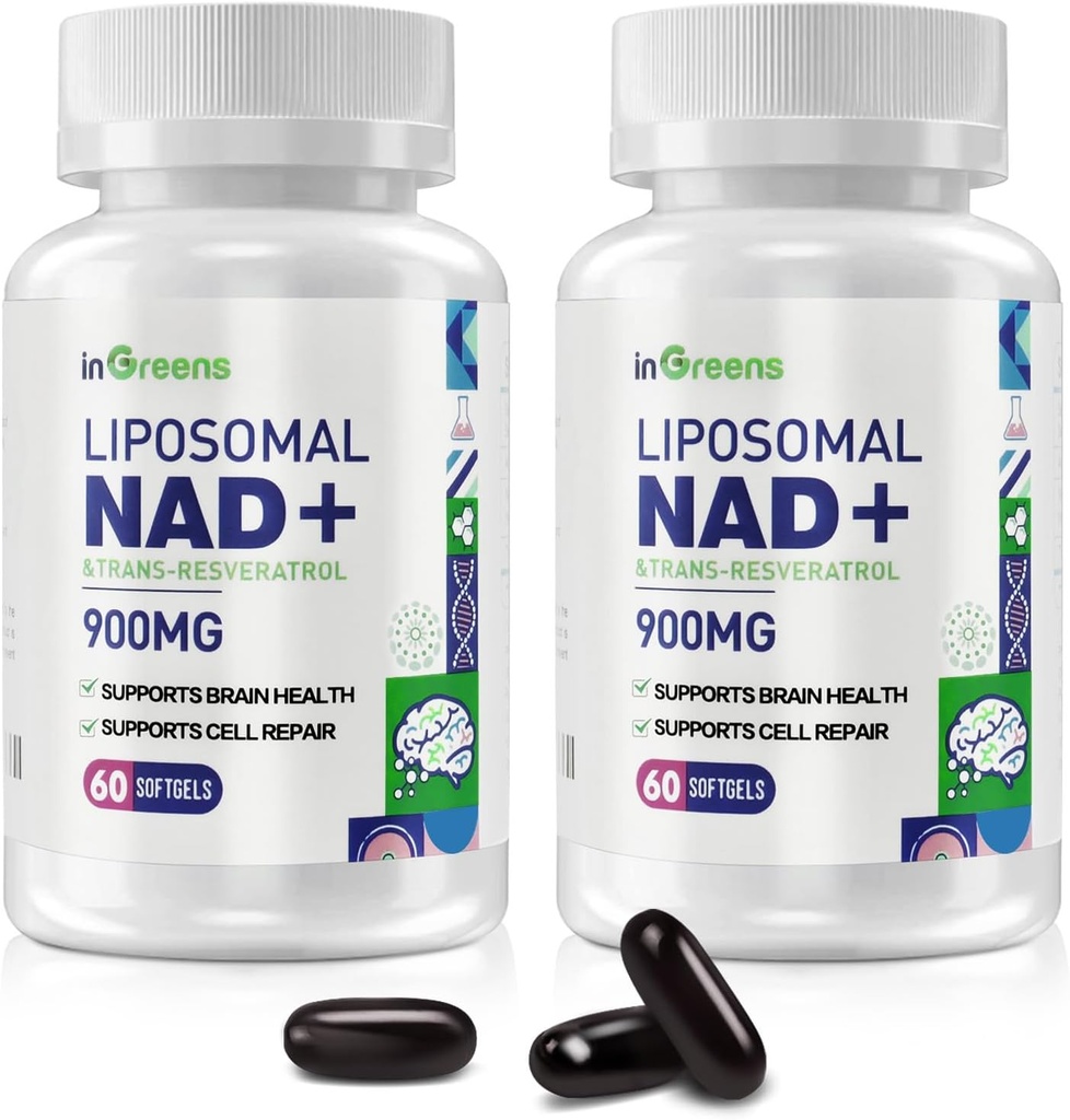 900 mg DNA liposomique + Supplément avec Trans Resveratrol 300 mg, Remplace NMN, Absorption Supérieure, Vrai Supplément NAD Plus pour la réparation de l'ADN et stimuler NAD+, Vieillissement Défense, Énergie, 120 Softgels, 2 Pack