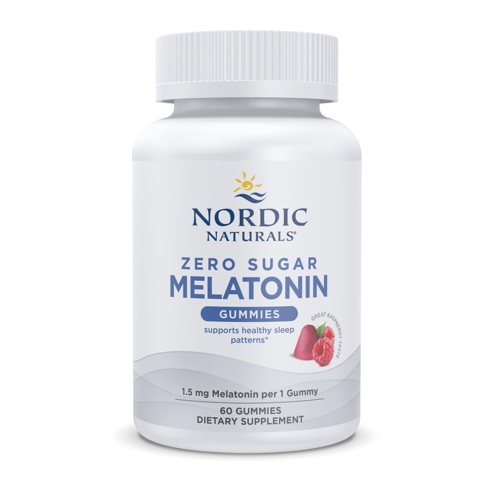 Nordic Naturals Zéro sucre Mélatonine Gommies, framboise - 60 Gommies - 1,5 mg Mélatonine - Grand goût - Sommeil reposé, soutien antioxydant - Non-OGM, végétalien - 60 portions