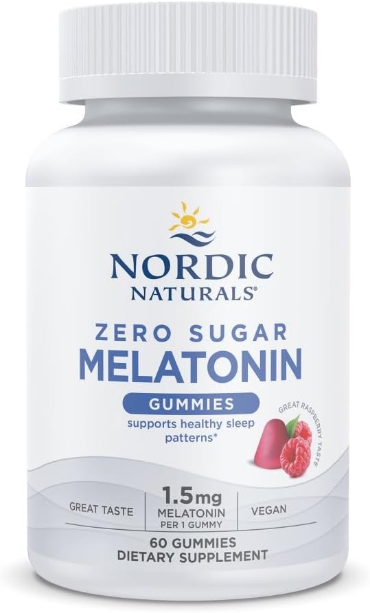 Nordic Naturals Zéro sucre Mélatonine Gommies, framboise - 60 Gommies - 1,5 mg Mélatonine - Grand goût - Sommeil reposé, soutien antioxydant - Non-OGM, végétalien - 60 portions
