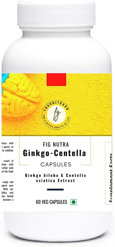 FiG Nutra ‘Ginkgo-Centella' Capsules' Supplément Santé Cerveau pour la Focus et la Mémoire.