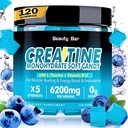 Gommies monohydratées de créatine,6200mg pour les hommes et les femmes, Créatine à croquer pour la croissance musculaire améliorée, la force et la récupération, supplément de pré-entraînement sans sucre,120 comte, saveur de bleuets
