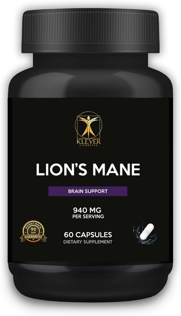 Klever Lifestyle de Lion Mane Mushroom Supplément de mémoire/focus Enhancer de 60 capsules de 940mg par service