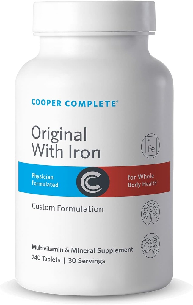 Cooper Complet - Multivitamine intégrale originale avec fer - Supplément multivitamine et minéral quotidien - 30 portions par bouteille. Boîte de 2