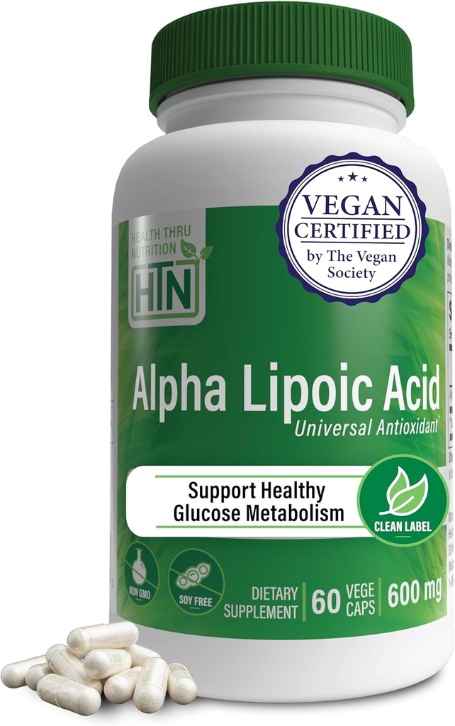 Santé Thru Nutrition Alpha Acide lipoïque 600mg 60 portions Certifié Vegan.